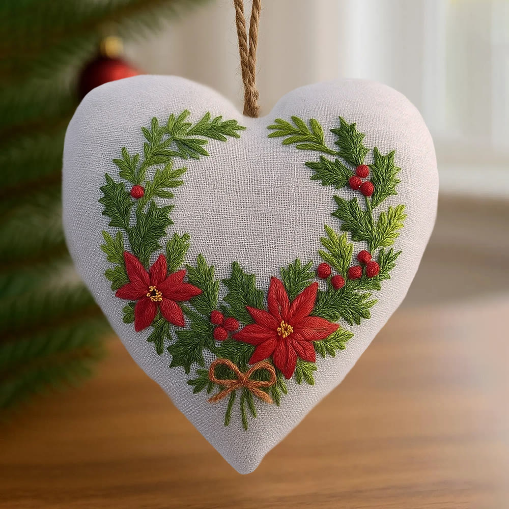 Rubbyoo Heart Embroidery Kit - Christmas Wreath | Floral Handmade Craft | Nice For Christmas Tree Decor - image 2