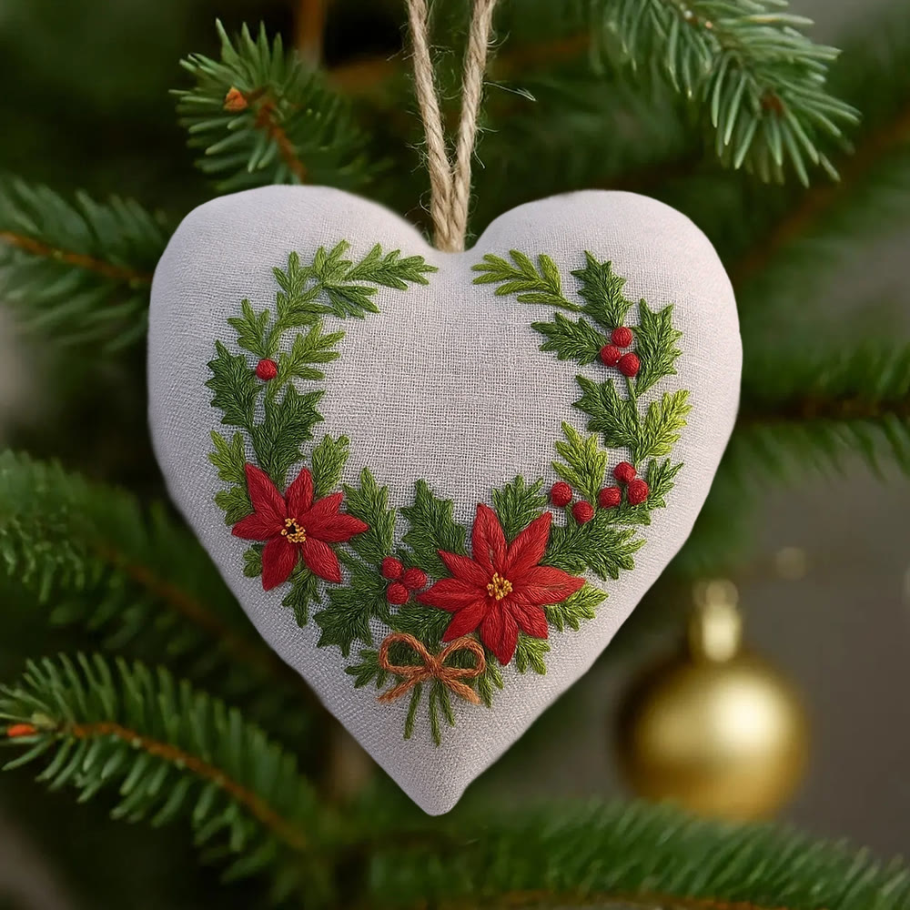 Rubbyoo Heart Embroidery Kit - Christmas Wreath | Floral Handmade Craft | Nice For Christmas Tree Decor - 6 inches hoop kit - image 1