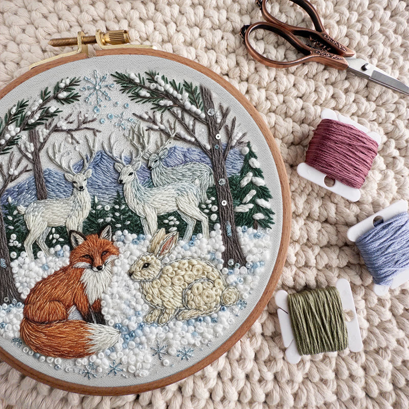 Rubbyoo Embroidery Kit - Winter Animal | Handmade Hoop Art | Perfect Gift For Animal Lover - image 3