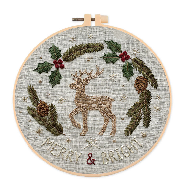 Rubbyoo Embroidery Kit - Holly Reindeer | Home Hanging Ornament | Needle Holiday Gift  - 20*20cm - image 1