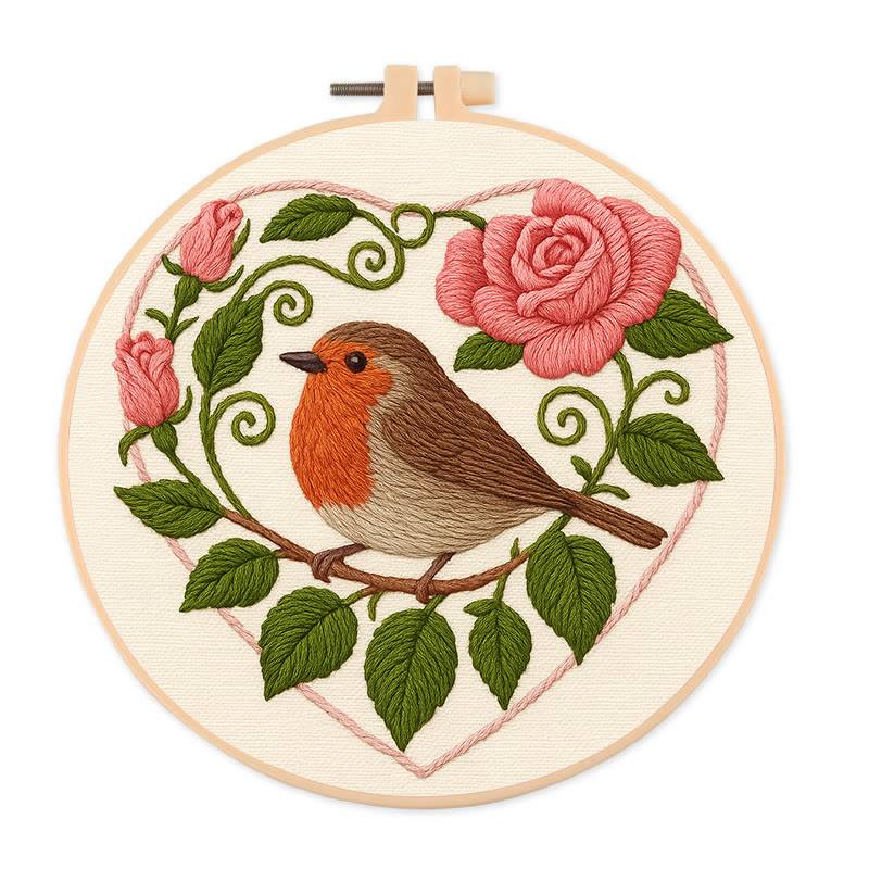 Rubbyoo Embroidery Kit - Rose Robin | Diy Stitch Bird Decor | Nice Handmade Gift For Her - 20*20cm - image 1