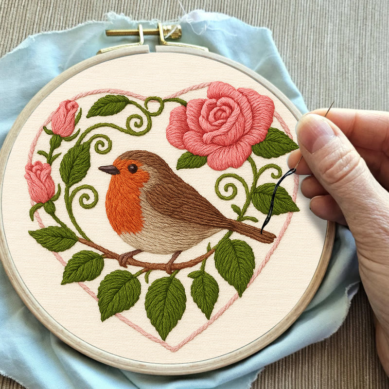Rubbyoo Embroidery Kit - Rose Robin | Diy Stitch Bird Decor | Nice Handmade Gift For Her - image 3