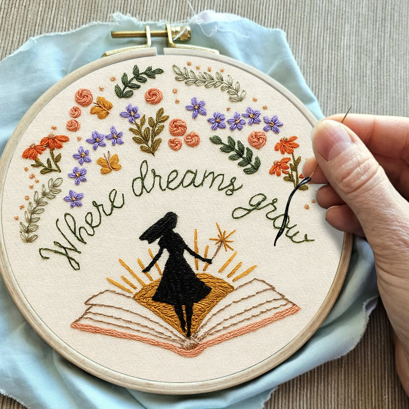 Rubbyoo Embroidery Kit - Charming Flowers With Book | Diy Desk Ornament  | Gift For Book Lovers - image 2