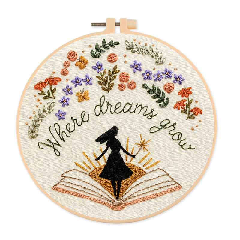 Rubbyoo Embroidery Kit - Charming Flowers With Book | Diy Desk Ornament  | Gift For Book Lovers - 20*20cm - image 1