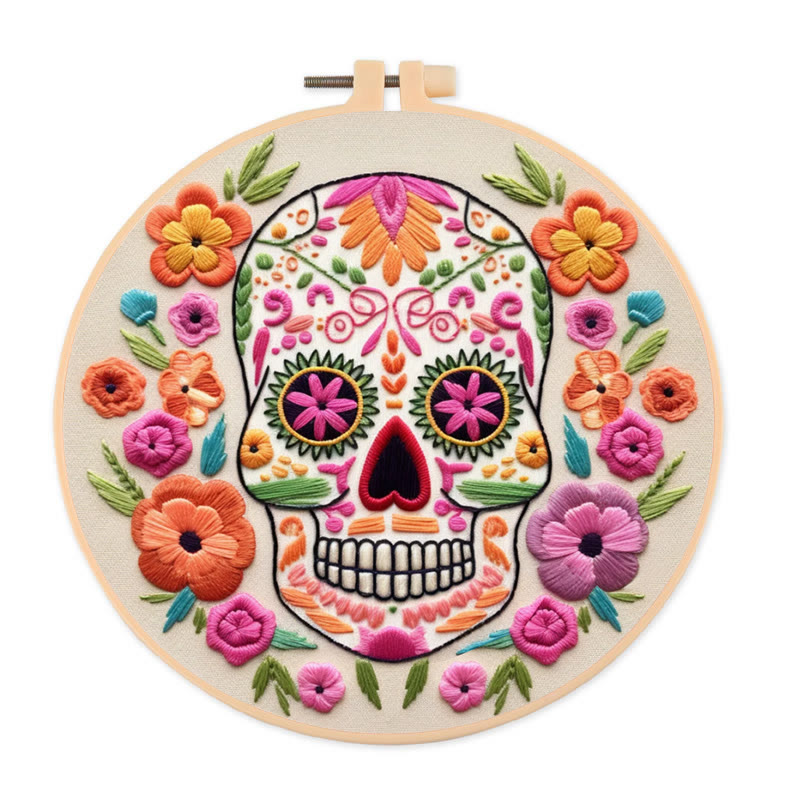 Rubbyoo Embroidery Kit - Floral Calavera | Beginner Needle Craft | Diy Stitching Art  - 20*20cm - image 1
