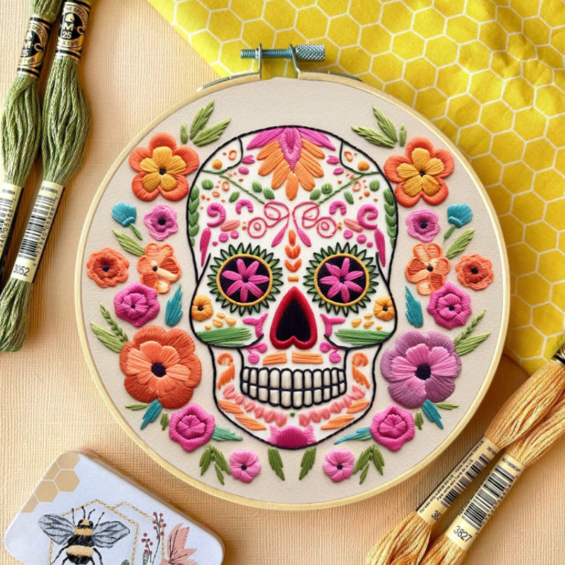 Rubbyoo Embroidery Kit - Floral Calavera | Beginner Needle Craft | Diy Stitching Art  - image 2