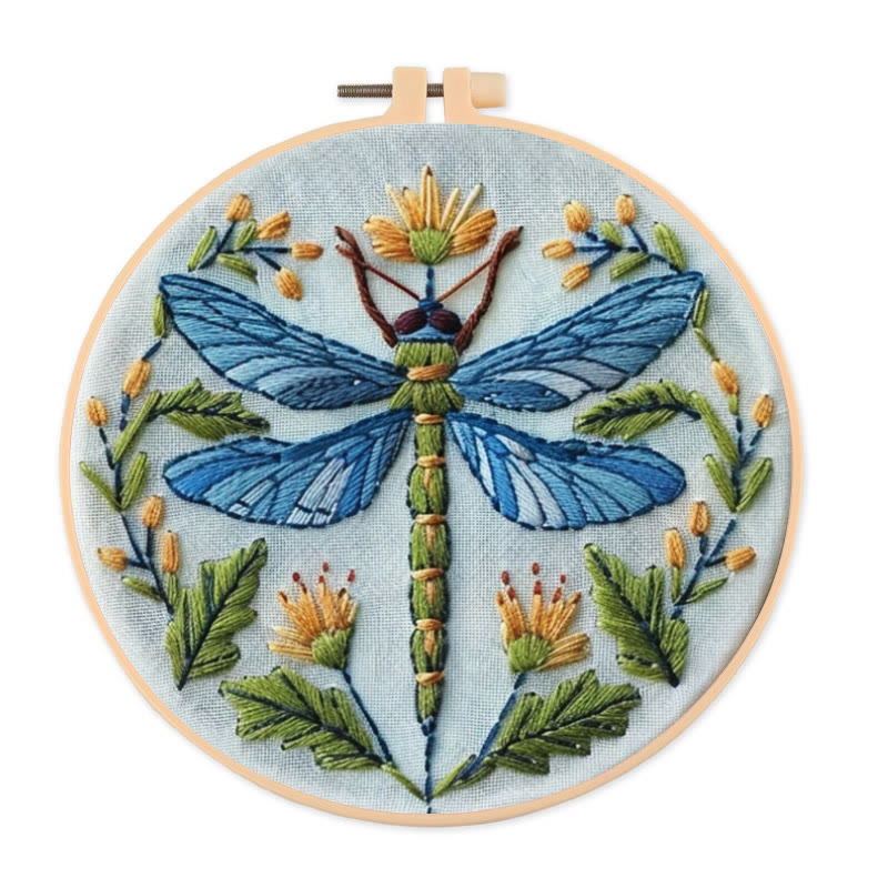Rubbyoo Embroidery Kit - Floral Dragonfly | Diy Insect Craft | Hanging Wall Art Decor - 20*20cm - image 1