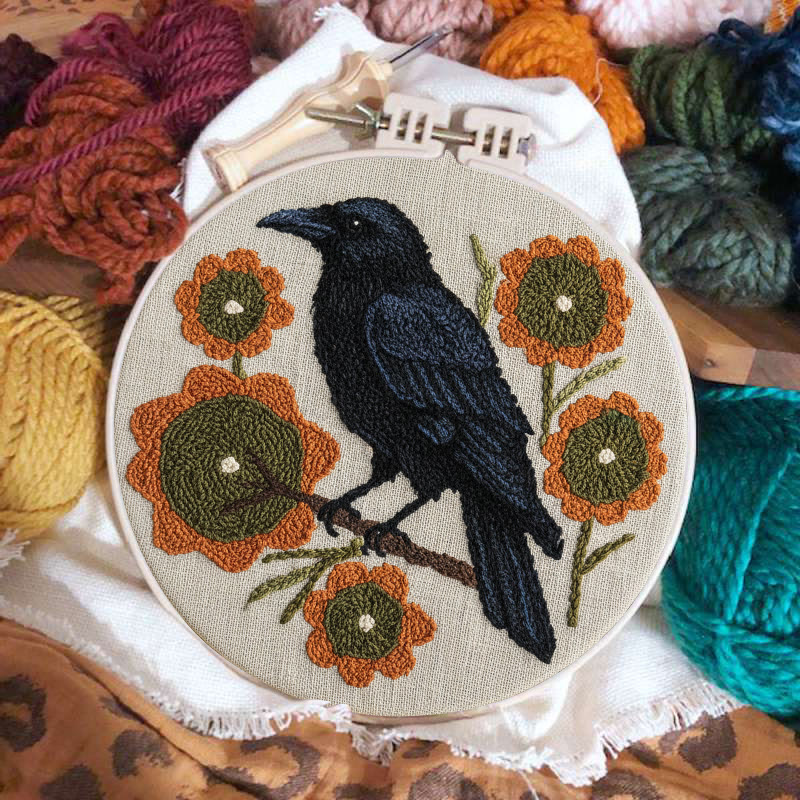  Sunflower Crow Punch Needle Kit - Diy Bird Handicraft | Decorative Hoop Art  - image 2