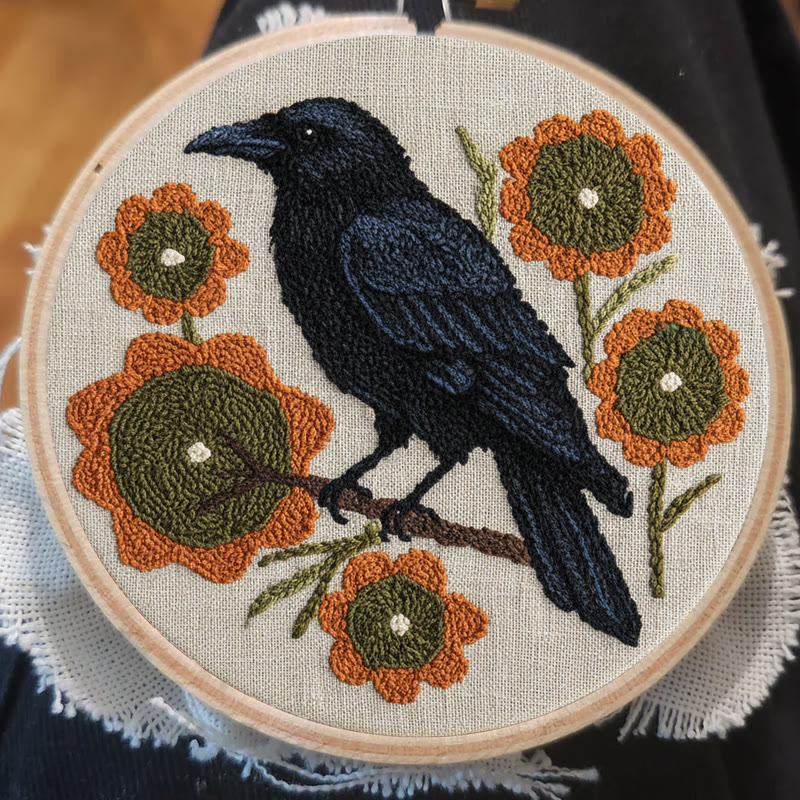  Sunflower Crow Punch Needle Kit - Diy Bird Handicraft | Decorative Hoop Art  - image 6