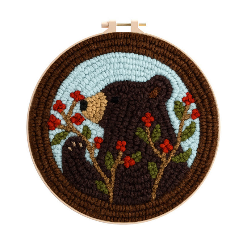 Brown Bear Punch Needle Kit - Adorable Animal Art | Handmade Gift For Decoration - 8 inch Hoop Kit - image 1