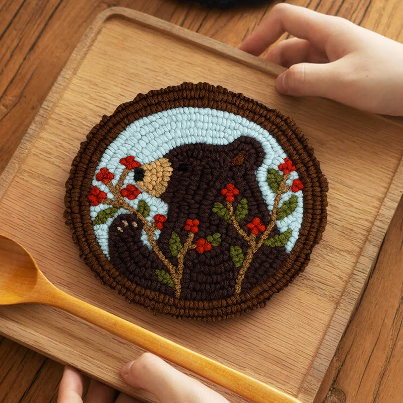 Brown Bear Punch Needle Kit - Adorable Animal Art | Handmade Gift For Decoration - 5 inch Coaster Kit - image 12