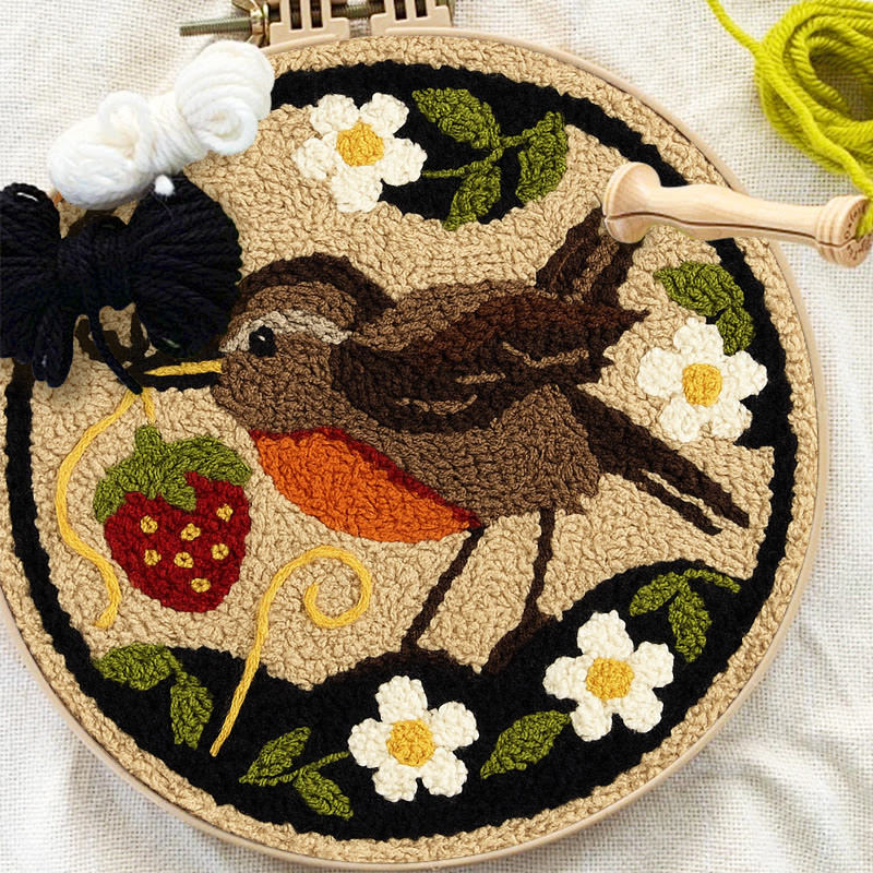 Strawberry Bird Punch Needle Kit - Diy Needle Yarn Craft | Beginner Handmade Art - image 3