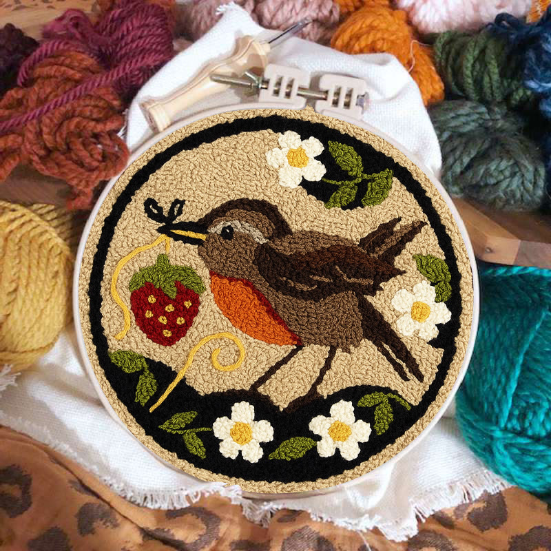 Strawberry Bird Punch Needle Kit - Diy Needle Yarn Craft | Beginner Handmade Art - image 2