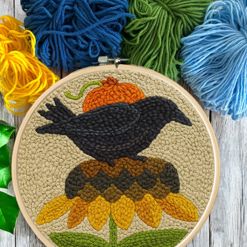 Floral Raven Punch Needle Kit - Handmade Bird Craft | Home Hanging Decor - image 4