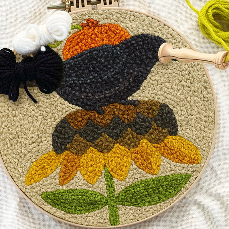 Floral Raven Punch Needle Kit - Handmade Bird Craft | Home Hanging Decor - image 3