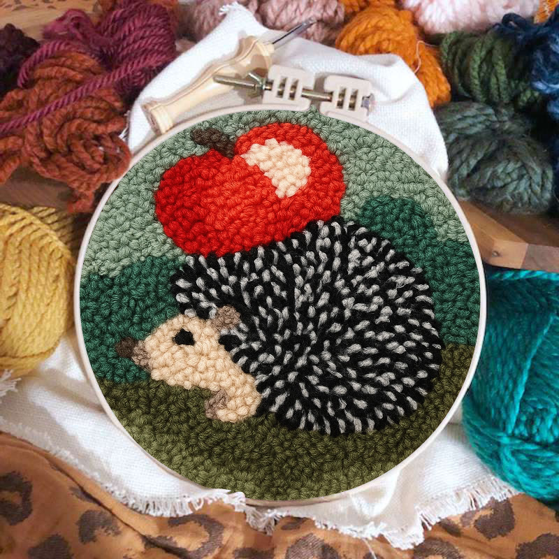  Apple Hedgehog Punch Needle Kit - Diy Animal Coaster | Nice Desk Ornament  - image 2