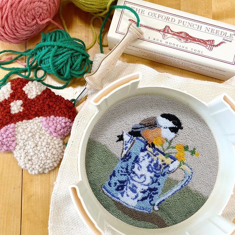  Bird With Teapot Punch Needle Kit - Lovely Bird Handicraft |  Diy Decorative Hoop Art - image 8