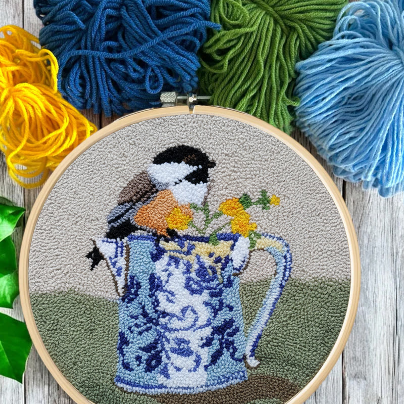  Bird With Teapot Punch Needle Kit - Lovely Bird Handicraft |  Diy Decorative Hoop Art - image 7
