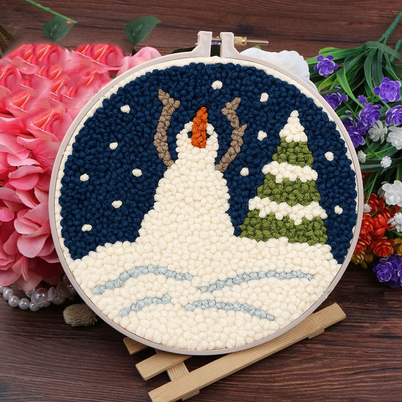 Christmas Snowman And Tree Punch Needle Kit - Handmade Needle Craft | Festival Decoration Gift  - image 2