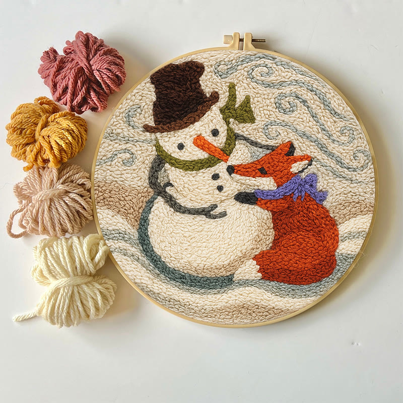 Fox And Snowman Punch Needle Kit - Winter Animal Artwork | Unique Christmas Collection  - image 2