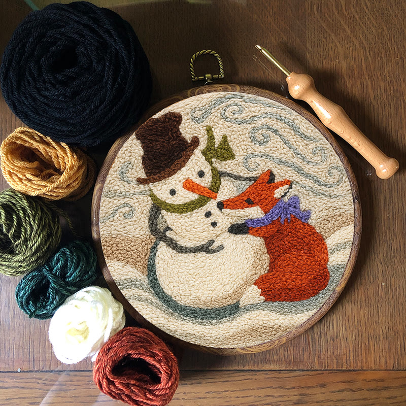 Fox And Snowman Punch Needle Kit - Winter Animal Artwork | Unique Christmas Collection  - image 5