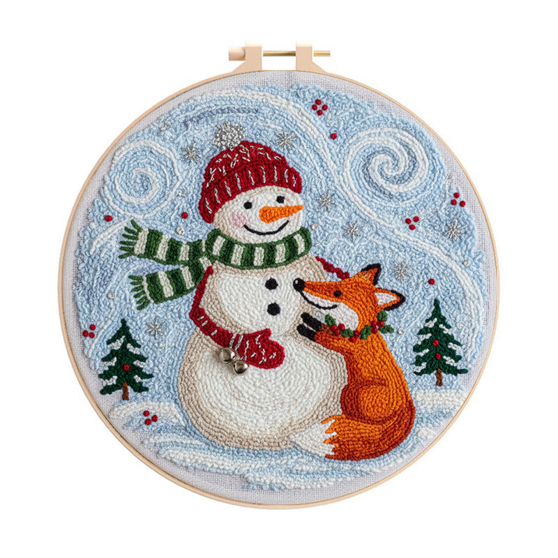 Christmas Forest Punch Needle Kit - Winter Animal Art | Nice Holiday Decor - 8 inch Hoop Kit - image 1