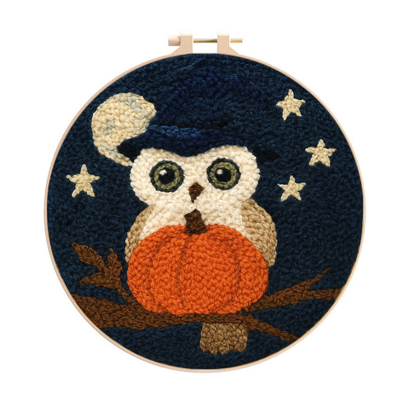 Night Owl Punch Needle Kit - Handmade Bird Art | Nice Decor For Halloween  - 8 inch Hoop Kit - image 1
