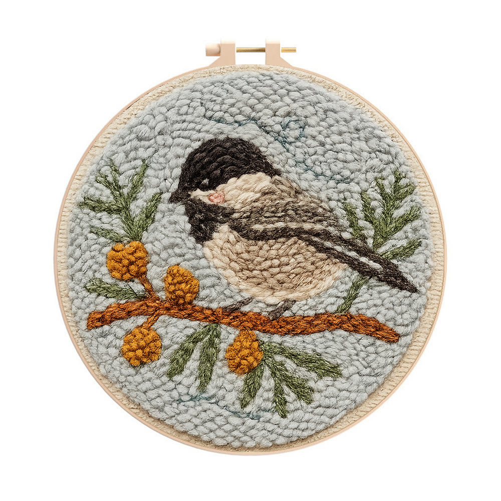 Birds On The Branch Punch Needle Kit - Cute Bird Artwork | Perfect Desk Decoration  - 8 inch Hoop Kit - image 1