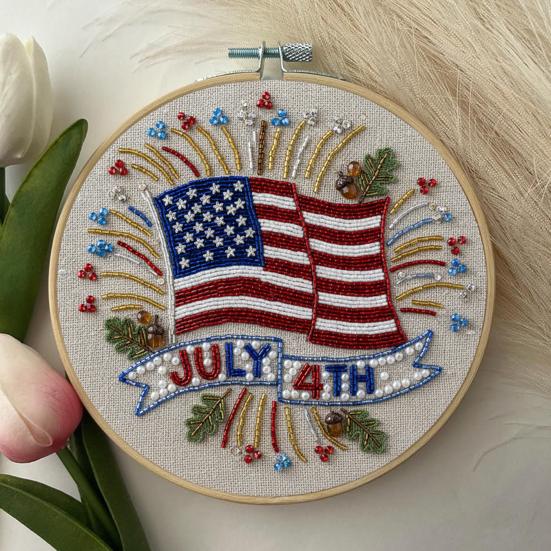 Rubbyoo Bead Embroidery Kit - 4th Of July | Diy Handmade Craft | Unique Hoop Art - image 2