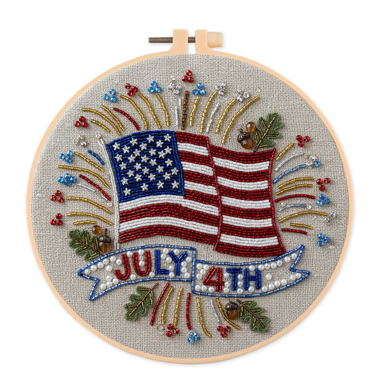 Rubbyoo Bead Embroidery Kit - 4th Of July | Diy Handmade Craft | Unique Hoop Art - 15cm*15cm - image 1