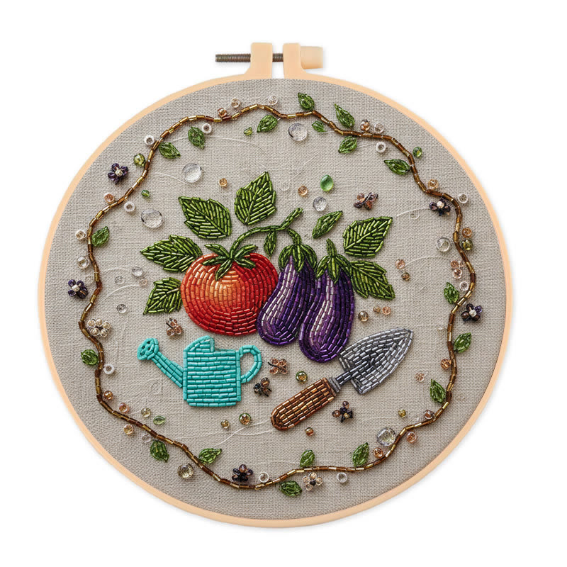 Rubbyoo Bead Embroidery Kit - Vegetable Planting | Easy Handmade Craft | Diy Decorative Hoop Art - 15cm*15cm - image 1