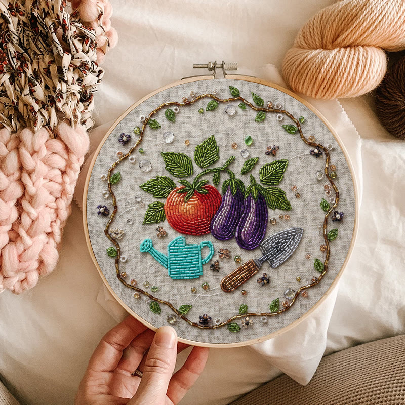 Rubbyoo Bead Embroidery Kit - Vegetable Planting | Easy Handmade Craft | Diy Decorative Hoop Art - image 3