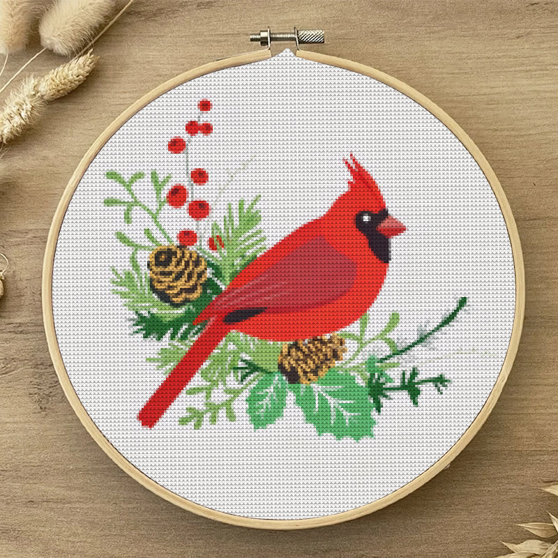  Cross Stitch Kit - Northern Cardinal | Floral Bird Stitch Art | Nice Handmade Decorative Craft  - image 2