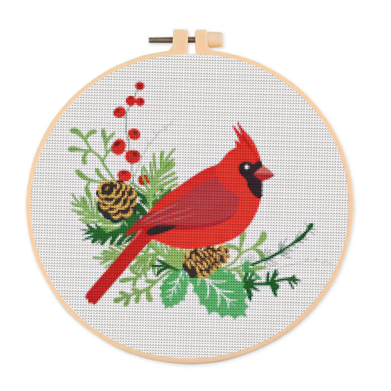  Cross Stitch Kit - Northern Cardinal | Floral Bird Stitch Art | Nice Handmade Decorative Craft  - 20×20cm - image 1