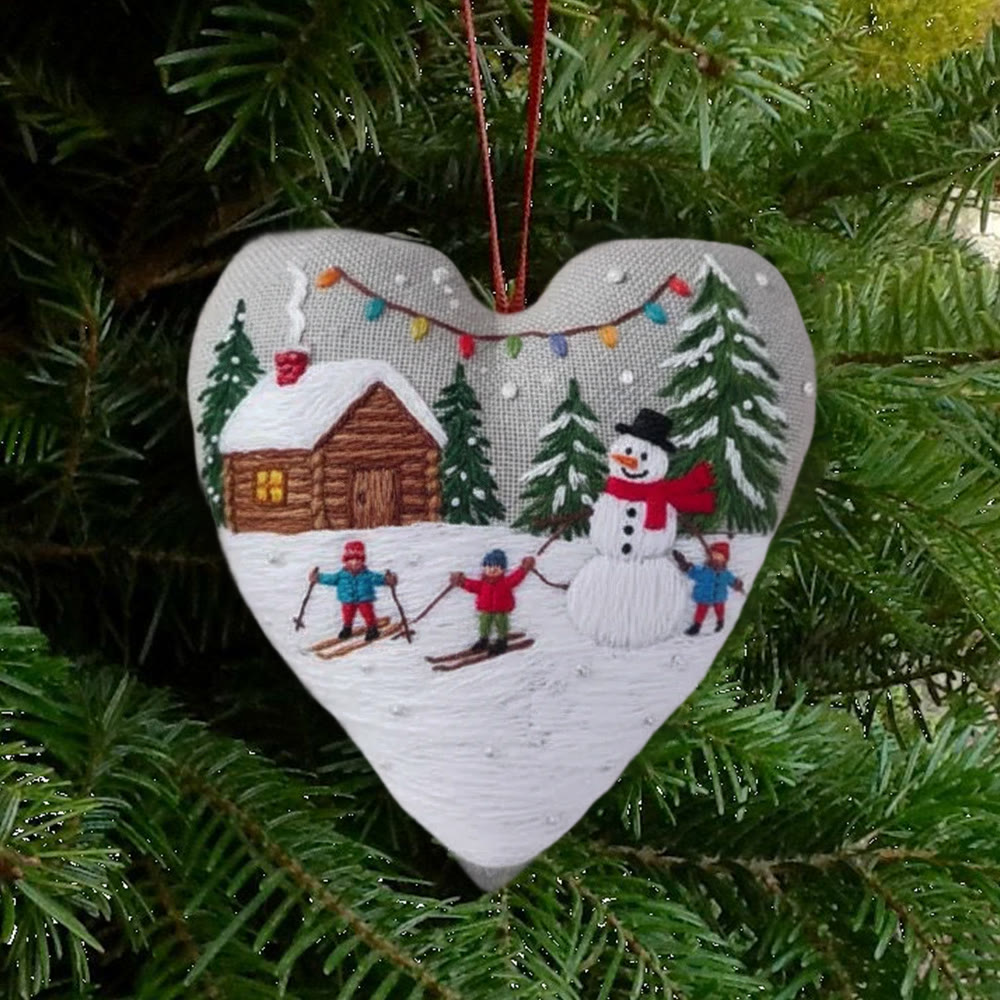 Rubbyoo Heart Embroidery Kit - Winter Snowman | Christmas Handmade Decor | Diy Holiday Gift - 6 inches hoop kit - image 1