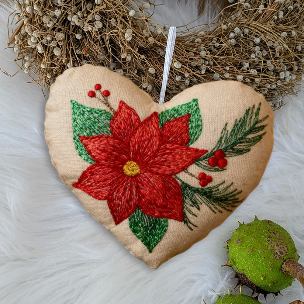 Rubbyoo Heart Embroidery Kit - Winter Poinsettia | Christmas Floral Ornament | Handmade Hoop Art  - image 9