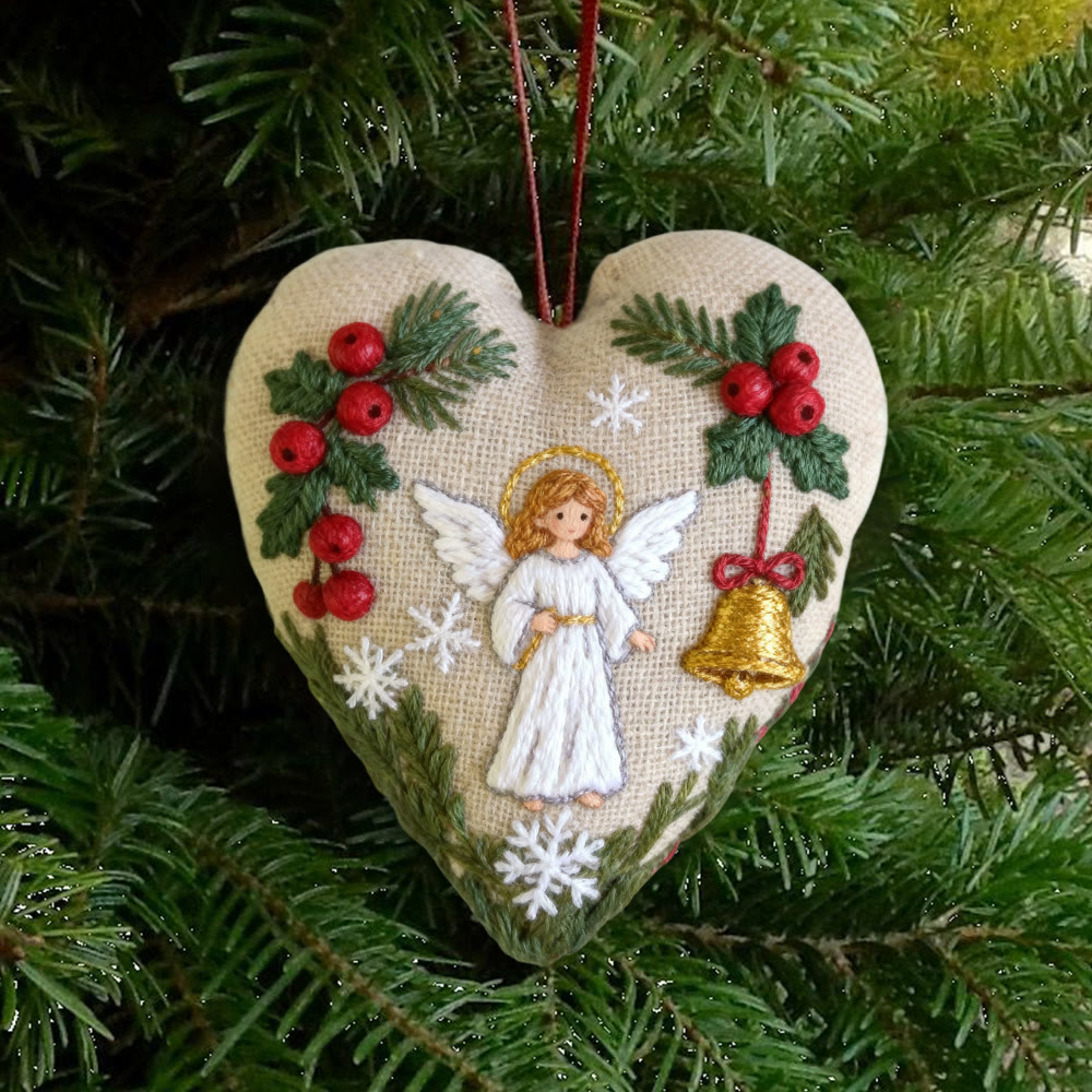 Rubbyoo Heart Embroidery Kit - Angel Blessing  |  Handmade Christmas Collection | Home Hanging Craft  - 6 inches hoop kit - image 1