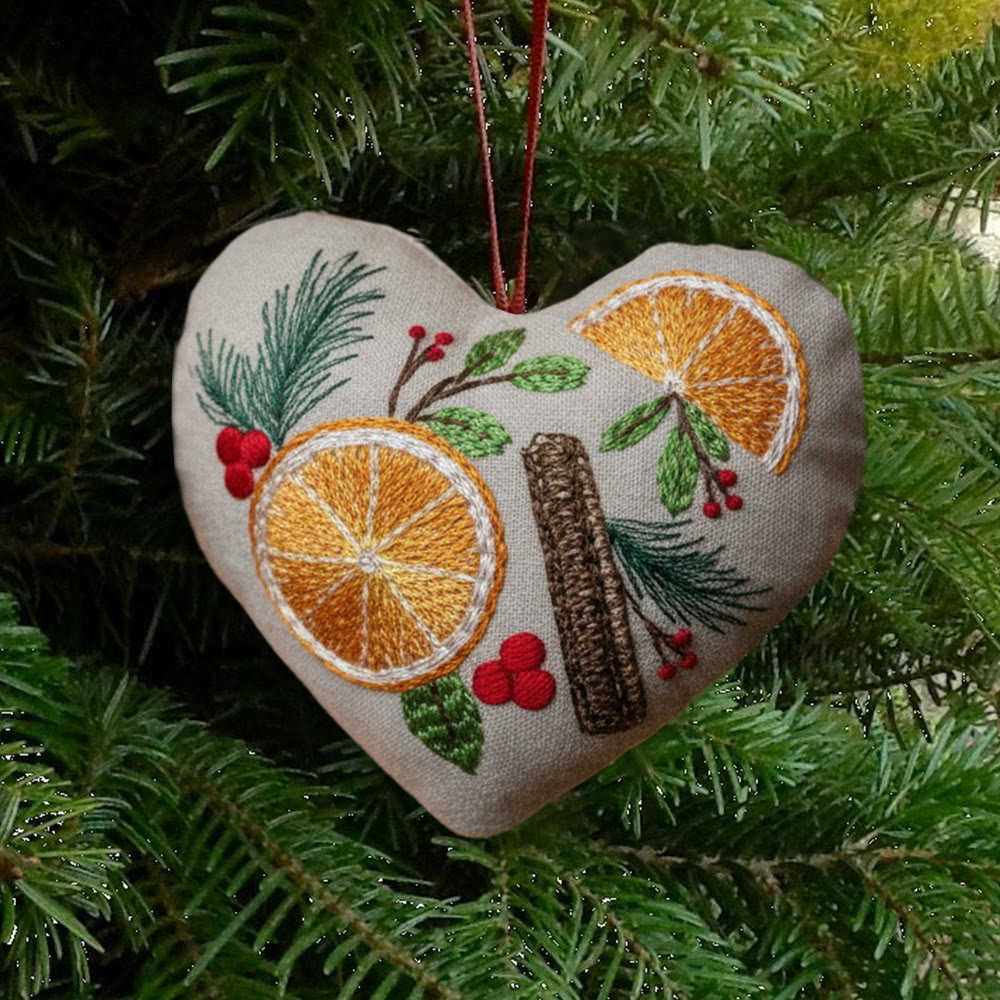 Rubbyoo Heart Embroidery Kit - Orange And Spices | Christmas Tree Ornament | Nice Gift For Friend  - 6 inches hoop kit - image 1