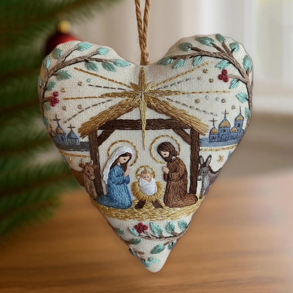 Rubbyoo Heart Embroidery Kit - Christmas Nativity | Stitch Handmade Craft | Diy Hanging Craft  - 6 inches hoop kit - image 1