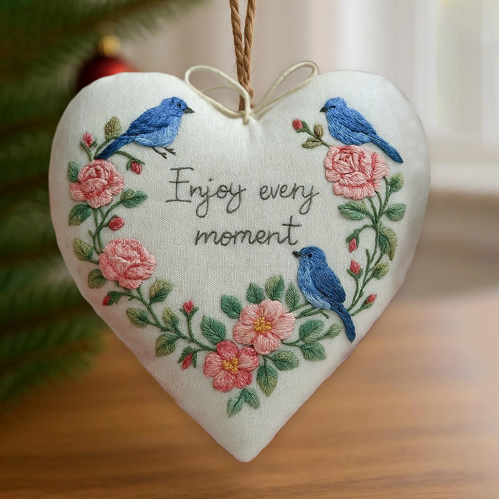 Rubbyoo Heart Embroidery Kit - Enjoy Every Moment | Handmade Wall Decor | Perfect Gift For Crafter - 6 inches hoop kit - image 1