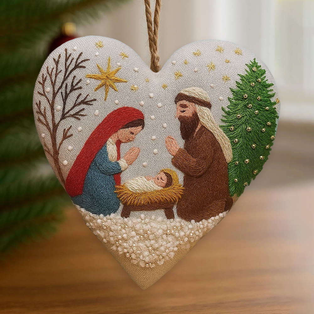 Rubbyoo Heart Embroidery Kit - Christmas Prayer | Handmade Needle Artwork | Diy Christmas Tree Decor  - 6 inches hoop kit - image 1