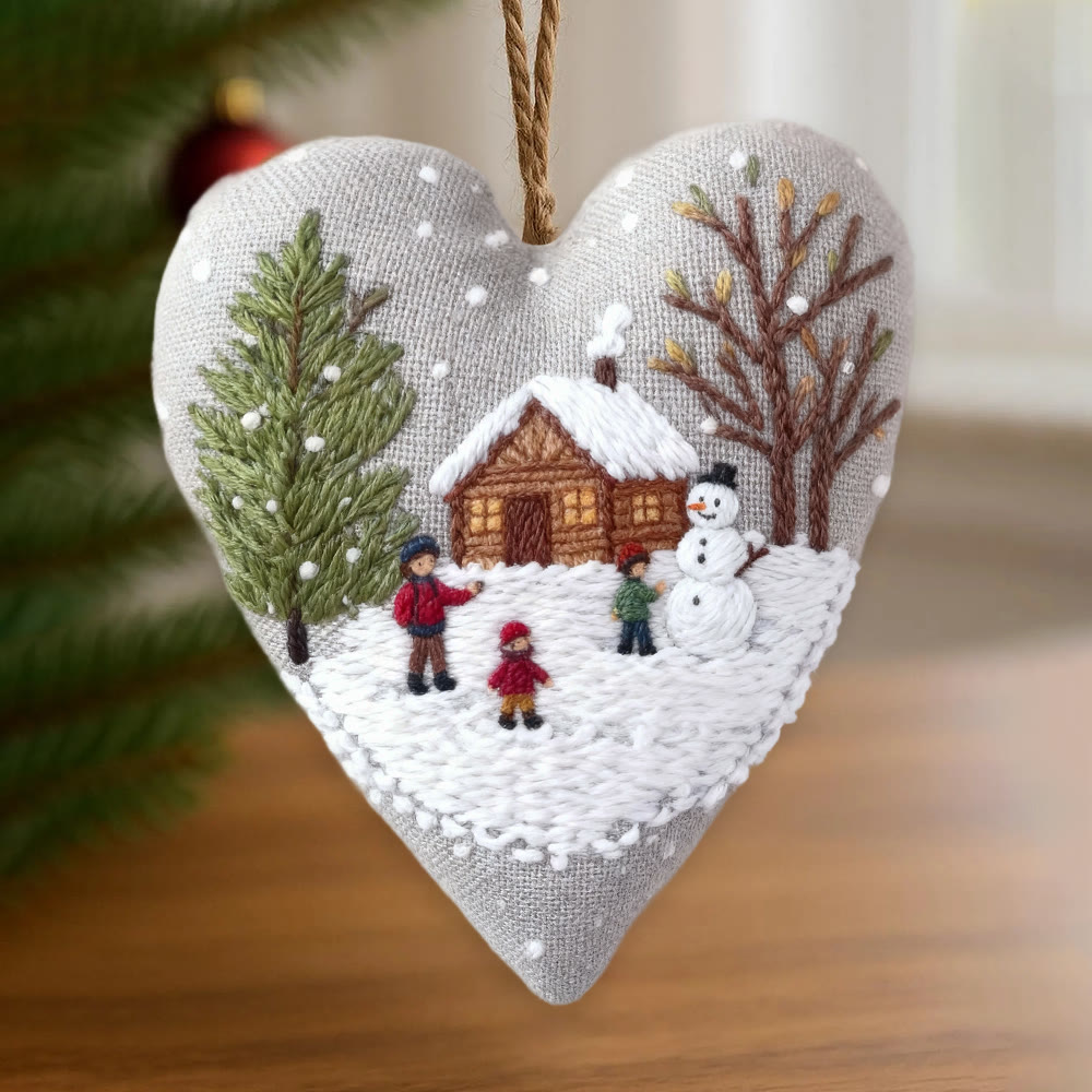 Rubbyoo Heart Embroidery Kit - Light Snow | Winter Handmade Art | Christmas Wall Hanging  - 6 inches hoop kit - image 1