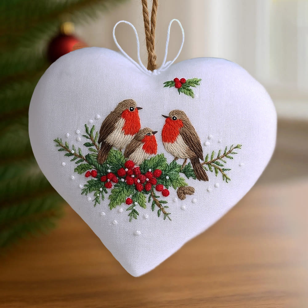 Rubbyoo Heart Embroidery Kit - Bird Family | Christmas Bird Art | Perfect For Bird Lovers - 6 inches hoop kit - image 1
