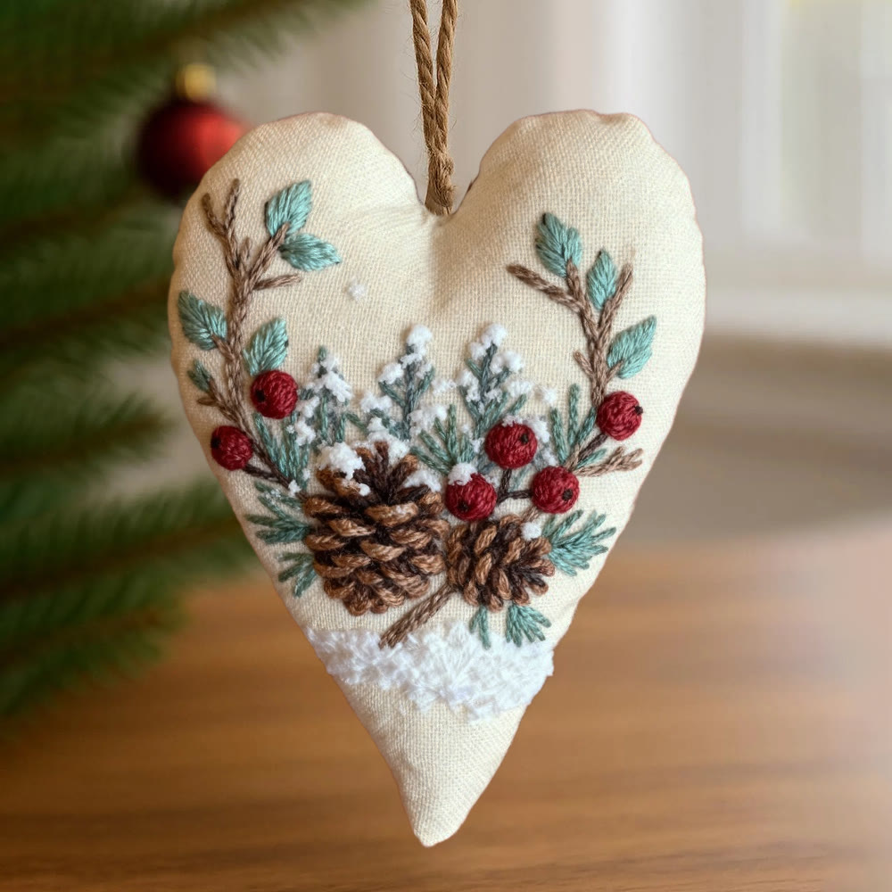 Rubbyoo Heart Embroidery Kit - Christmas Pine Cones | Holiday Celebration Craft | Unique Stitch Art  - image 2