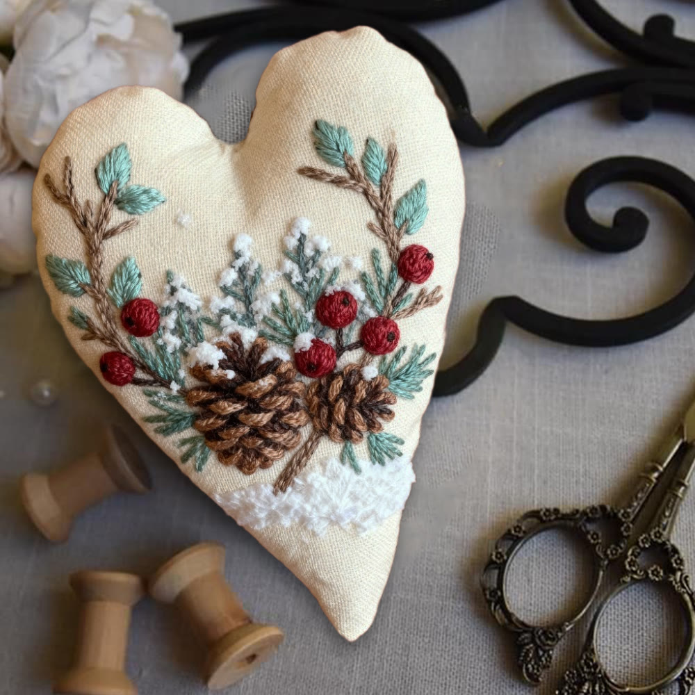 Rubbyoo Heart Embroidery Kit - Christmas Pine Cones | Holiday Celebration Craft | Unique Stitch Art  - image 3