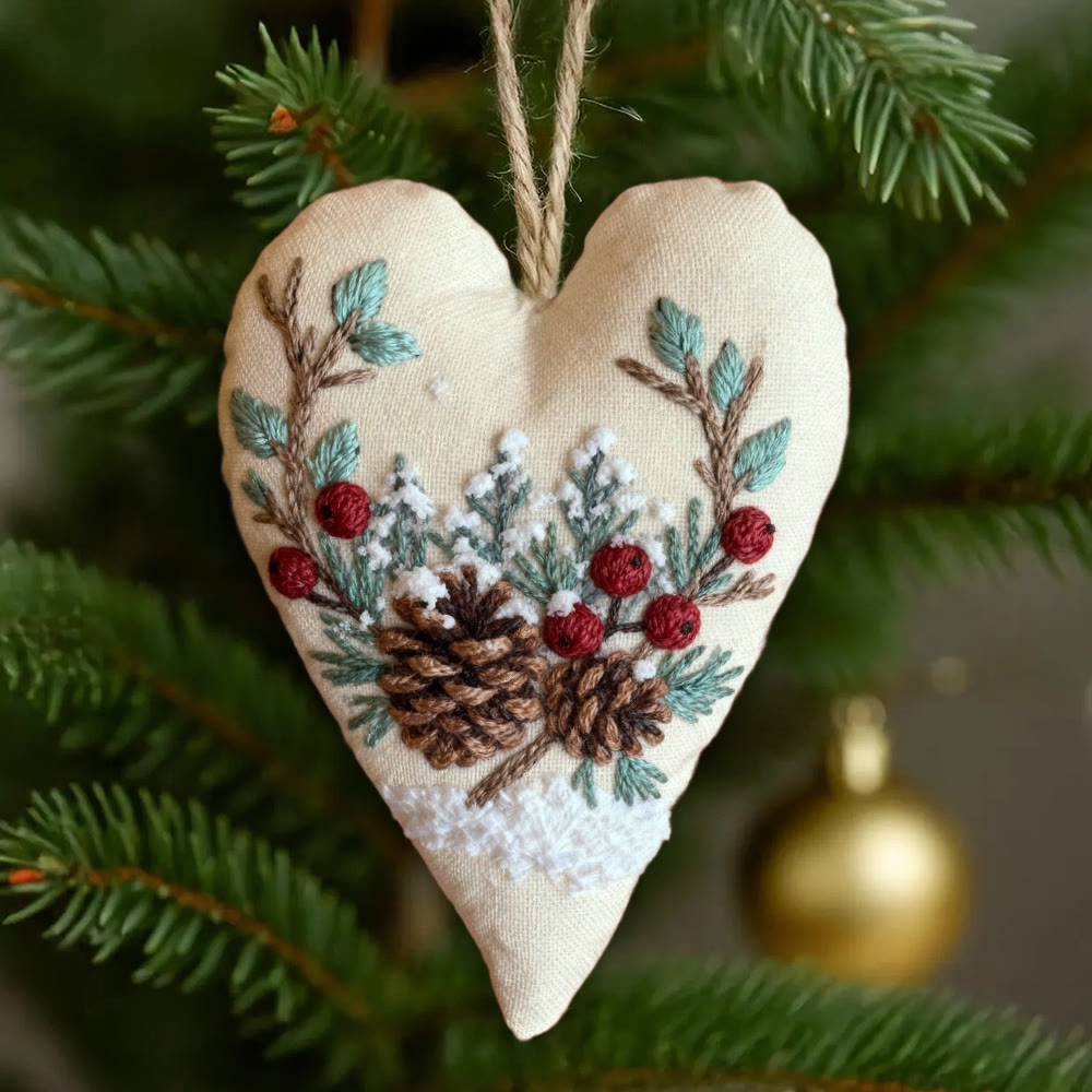 Rubbyoo Heart Embroidery Kit - Christmas Pine Cones | Holiday Celebration Craft | Unique Stitch Art  - 6 inches hoop kit - image 1