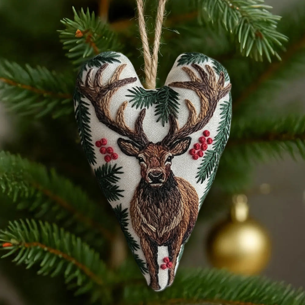 Rubbyoo Heart Embroidery Kit - The King Of Deer | Christmas Animal Craft | Decorative Needle Art  - 6 inches hoop kit - image 1