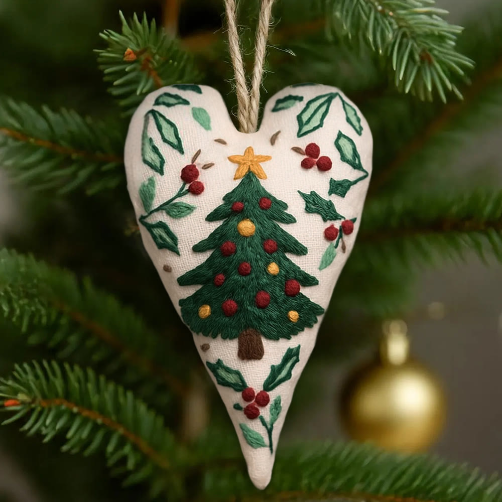 Rubbyoo Heart Embroidery Kit - Christmas Tree | Perfect Handmade Gift For Kid | Diy Needle Art  - 6 inches hoop kit - image 1