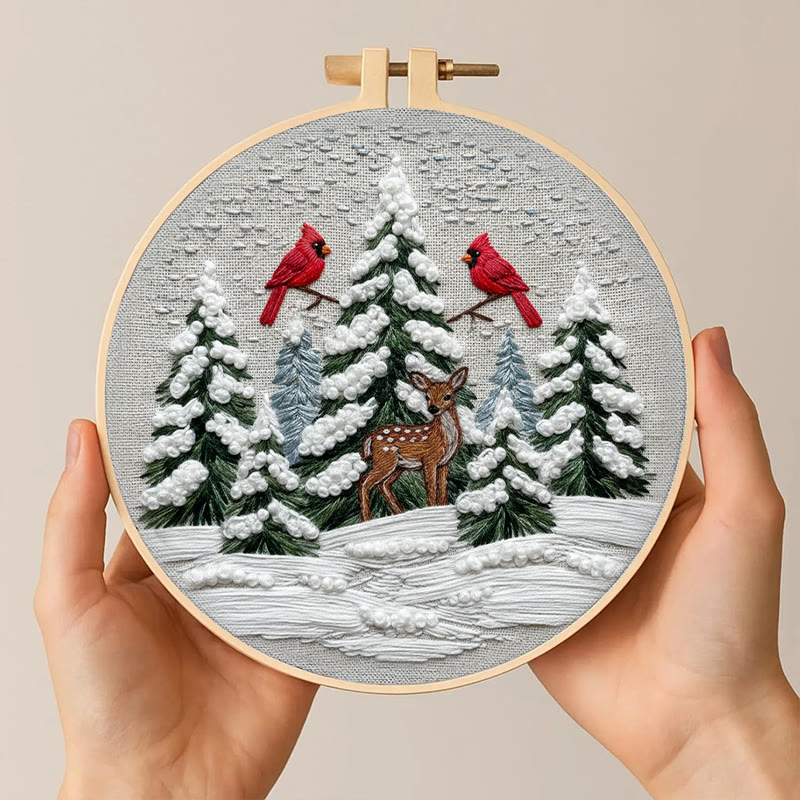 Rubbyoo Embroidery Kit - Snowy Forest | Christmas Cardinals Handicraft | Winter Landscape Art  - image 3