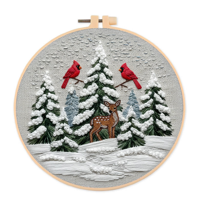 Rubbyoo Embroidery Kit - Snowy Forest | Christmas Cardinals Handicraft | Winter Landscape Art  - 20*20cm - image 1